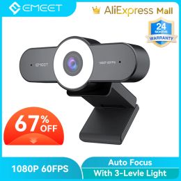 60FPS 1080P HD Webcam Autofocus Streaming Web Camera EMEET C970L with Ring Light for PC/Zoom/Skype/Tiktok/Mac
