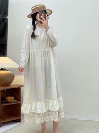 Casual Dresses Mori Sweet Cotton Long Sleeve Dress Embroidered Hollow Women Spring Summer Midi