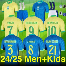 24/25 Brazil Soccer Jersey L.PAQUETA NEYMAR VINI JR. 23 P.COUTINHO RICHARLISON football shirt G.JESUS T.SILVA BRUNO G. PELE CASEMIRO men kids sets jersey