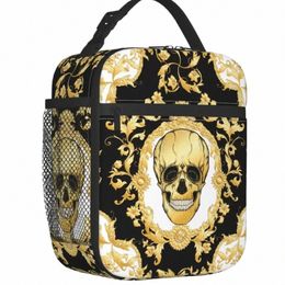 luxury European Skull Baroque Floral Insulated Lunch Bags Ro Style Resuable Thermal Cooler Bento Box Kids School Children K63O#