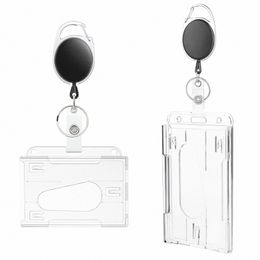 transparent Double Cards Slots ID Tag Badge Holder with Badge Reel 2 Cards Storage Organiser Employee Pass Work Card Case Sleeve W0ZW#