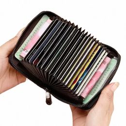 multi Slot Card Holder Vintage Small Wallet Women Men Busin Bank Credit Card Bag Male Coin Pouch Solid Leather Zipper Wallet E8UO#