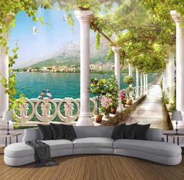 Drop Custom Po Wallpaper 3D Stereoscopic Space Balcony Lake Scenery Mural Wall Painting Wall Papers Home Decor6616555