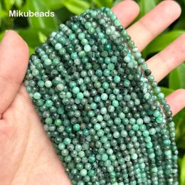 Wholesale Natural A+ 4mm Emerald Faceted Round Loose Beads For Jewellery Making DIY Bracelets Necklace Or Gift Mikubeads