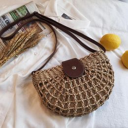 Bag Casual Half Moon Rattan Women Shoulder Bags Wicker Woven Crossbody Summer Beach Straw Women's Small Handbag 2024