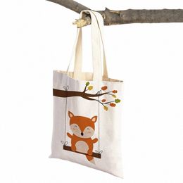 swing Cute Animal Owl Deer Fox Bear Squirre Shopper Bag Casual Women Shop Bags Double Print Tote Girl Canvas Travel Handbag A0Ez#