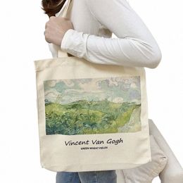 extra Thick Canvas Female Shoulder Bag Van Gogh Morris Vintage Oil Painting Zipper Books Handbag Large Tote For Women Shop k3ZR#