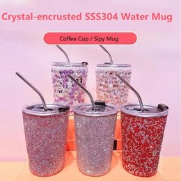 Mugs Crystal-encrusted Mug 350ml Straw Cup Shiny Diamond Stick Drill Water 304 Stainless Steel Coffee Space