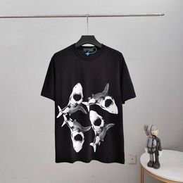 Hot Selling Shark Print Short Sleeved Ins Round Neck High Street Trendy Brand Loose Men and Womens Casual T-shirt Am