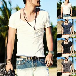 Men's T Shirts Men V-neck T-shirt Stylish Summer With Slim Fit Breathable Fabric Solid Colour Top For Wear Slim-fit