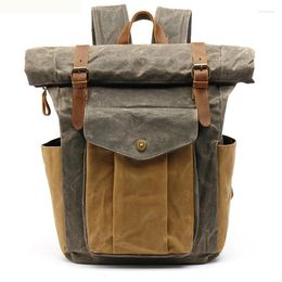 Backpack Vintage Waterproof Waxed Canvas Men's Leather Women Large Rucksale Teenager Travel Bag Big Bagpack