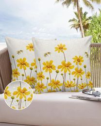 Pillow Case Watercolor Yellow Flowers Bees Waterproof Pillowcase Home Sofa Office Throw Car Cushion Cover Decor