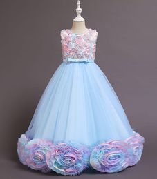 Lovely Blue Purple Pink Flowers Jewel Girl's Birthday/Party Dresses Girl's Pageant Dresses Flower Girl Dresses Girls Everyday Skirts Kids' Wear SZ 2-10 D331091