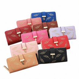 women Leaves Hollow Wallet Pu Leather Purse Female Designer Handbags Soft Ladies Coin Card Purse 2023 New Brand P6Ws#