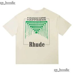Men's T-shirts Men Women Vintage Heavy Fabric RHUDE BOX PERSPECTIVE Tee Slightly Loose Tops Multicolor Logo Nice Washed 4797