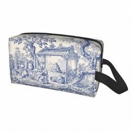 vintage Classic French Toile De Jouy Navy Blue Motif Pattern Makeup Bag Travel Cosmetic Organiser Kawaii Storage Toiletry Bags O4p4#