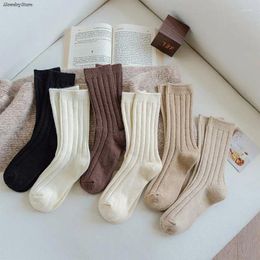 Women Socks 1Pair Winter Cashmere Wool Thicken Warm Mid-tube Fashion Harajuku Solid Color Vertical Stripes Thermal Long