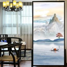 Window Stickers Privacy Windows Film Decorative Landscape Painting Stained Glass No Glue Static Cling Frosted 55
