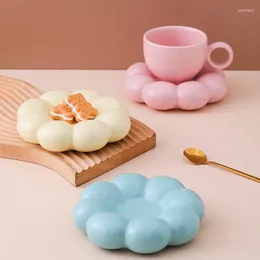 Mugs Ins Macaron Color Ceramic Coffee Mug Cup With Saucer Creative High Appearance Level Home Office Sunflower Tray Set