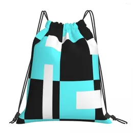 Backpack White Black Blue Cubic Geometric Pattern Backpacks Portable Drawstring Bags Bundle Pocket Sports Bag Book