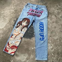 Harajuku Anime Graphic Baggy Jeans Girl Print Denim Y2k Pants Men Women Goth New Wide Trousers baggy high waisted jeans