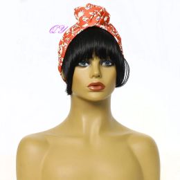 Wigs Synthetic Red Turban Wigs For Women Short With Straight Black Bangs Headband Good Quality Female Wig