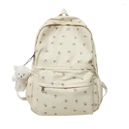 School Bags Floral Prints Backpack With Pendant Girls College Large Capacity Students Bookbag Computer Fashion