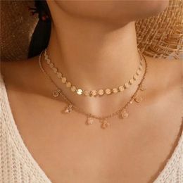 Pendant Necklaces Vintage Round Sequin Chain Transparent Crystal Tassel Necklace For Women Female Fashion Multilevel Gold-plate Jewellery