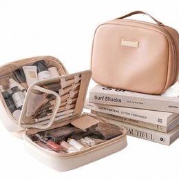 multilayer Square Cosmetic Bag Waterproof PU Travel Makeup Pouch v2Cy#