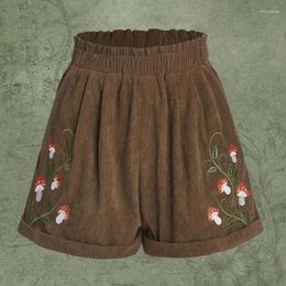 Women's Shorts Casual Mushroom Mid Waist Summer Female Loose Jacquard Trousers Vintage Screw Thread Corduroy Women Clothing