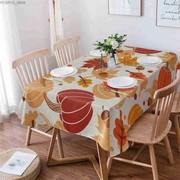 Table Cloth Thanksgiving Maple Leaves Pumpkin Rectangle Tablecloth Holiday Party Decoration Waterproof Tablecloth Kitchen Dining Table Decor Y240401