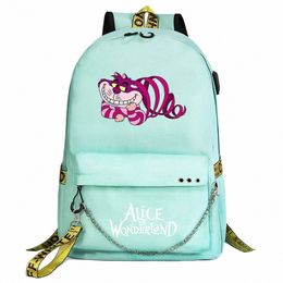 alice In Wderland Boys Girls Kids School Book Bags Women USB Chain Backpack Canvas Men Laptop Bagpack Packsack Bookbag q5uR#