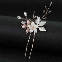 Hair Clips Floral U-shaped Hairpin Crystal Alloy Tiaras For Women Fashion Ptincess Clip Fork Wedding Ornament Noiva Jewellery