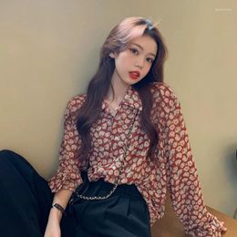 Women's Blouses Fall 2024 Gentle Floral Chiffon Long Sleeve Thin Type Sunscreen Shirt Top Design Sense Niche