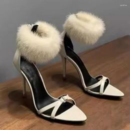 Sandals White Ankle Strap High Heels Cross Peep Toe Cutout Woman Summer Real Party Shoes