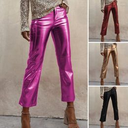 Women's Pants Women Zippered Stylish Slim Fit Faux Leather With Zipper Closure Pockets Chic Club Party Ninth For Ladies