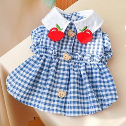 Pet Dog Clothes Spring Summer Apple Neck Dress Princess Grid Puppy Cute Skirt Casual Tutu Coat For Small Apparels 240320