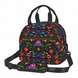 mexican Frs Floral Art Insulated Lunch Bag for Women Waterproof Thermal Cooler Bento Bags for Work School Picnic Beach 71wR#