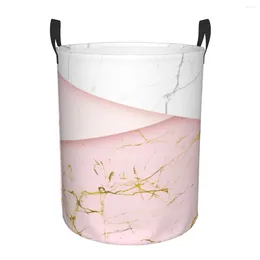 Laundry Bags Mixed Pink And Gold Marble Texture Basket Collapsible Modern Geometric Baby Hamper For Nursery Toys Storage Bins