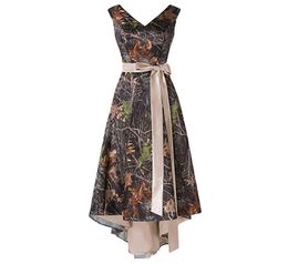 High Low V Neck Camo Prom Dresses A Line Custom Size Bridesmaid Evening Party Gowns Formal Dresses2845593