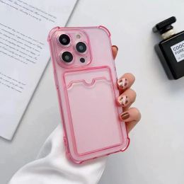 Transparent Card Slot Bag Holder Case for iPhone 15 13 14 Pro Max 11 12 Mini X XS 7 8 Plus SE Clear Shockproof Soft Wallet Cover