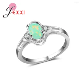 Wedding Rings Green Opal Shinning Elegant Lovely Crystal Oval Stone 925 Sterling Silver Ring For Women Jewellery Garment Accessories