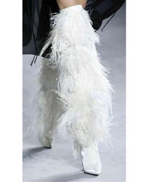 Boots Feather Women High Suede Cross bound Punch Shoe Party Heel Shoes Sexy Ostrich Feathers Over the Knee 2209019597349