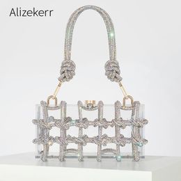 Diamond Transparent Acrylic Evening Bag Boutique Shiny Woven Knotted Rope Handle Clutch Purses Wedding Party 240328