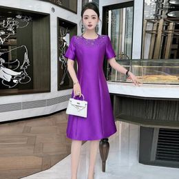 Party Dresses ZJYT Elegant Luxury Beading Formal Occasion For Women 2024 Designer Spring Summer Short Sleeve Dress Red Purple