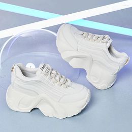 Casual Shoes Women's Chunky Sneakers 2024 Autumn Genuine Leather Women High Heels Female White Black For