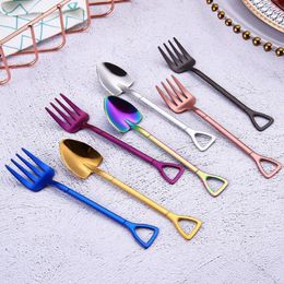 Coffee Scoops Multi-color Shovel Spoon Fork Stainless Steel Engineering Long Handle Ice Cream Tool Kitchen Accessories Gadget