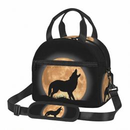 wolf and Mo Pattern Thermal Lunch Bag Reusable Insulated Cooler Bento Tote with Shoulder Strap for Work Picnic Beach Travel s2e0#