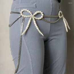 Belts European And American Style Beaded Metal Chain Bow Pearl Waist Women's Denim Pants Accessories