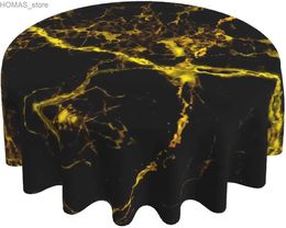 Table Cloth Marble Texture Tablecloth 60 Inch Round Black and Gold Marble Table Cloths Waterproof Table Cloth Cover for Holiday Dinner Party Y240401